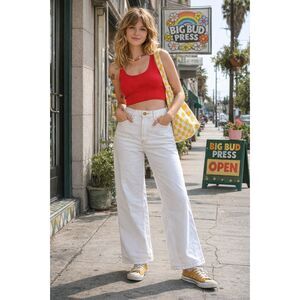 BIG BUD PRESS White Red Stitch Wide Leg Denim Jeans Pants   Women's Size 27